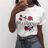 Nothing Letter Print Rose Harajuku T-Shirt Women 2017 Summer Casual Short Sleeve TShirt Female Plus Size Punk Tops Shirts