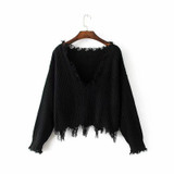 NOTEVILK Brand Irregular Sweater Woman Autumn Winter Knitted Pullovers 2017 Fashion Tassel Sexy Dark V-Neck Crop Sweater