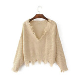 NOTEVILK Brand Irregular Sweater Woman Autumn Winter Knitted Pullovers 2017 Fashion Tassel Sexy Dark V-Neck Crop Sweater