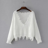 NOTEVILK Brand Irregular Sweater Woman Autumn Winter Knitted Pullovers 2017 Fashion Tassel Sexy Dark V-Neck Crop Sweater