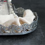 Nordic Heart Metal Office Table Storage Plate Chic Minimalist Elegant Silver Lace Office Desk Storage Tray Cupcake Organizer