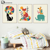 Nordic Art Cartoon Animal Poster Elephant Giraffe Tiger Minimalist Canvas Painting Nursery Picture Children Room Decoration 340