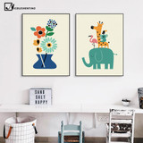 Nordic Art Cartoon Animal Poster Elephant Giraffe Tiger Minimalist Canvas Painting Nursery Picture Children Room Decoration 340