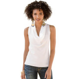 Newest Summer Fashion Sexy Chiffon Blouse Elegant Ladies Solid Tops Casual Sleeveless Women's Shirt Y12