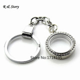 Newest Stainless Steel Round 25mm Rhinestone Glass Screw Locket Keychain Floating Locket Key Chain Key Ring LFK_018