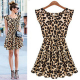 Newest Sexy Women's Sleeveless A-line Leopard Dress Casual Party Evenning Mini Dress Yo Girl Dresses