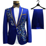 Newest Plus Size Men Formal Suits Fashion Black Blue Paillette Embroidered Male Singer Slim Party Prom Sequins Peacock SUITS SET