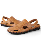 DJSUNNYMIX Brand men sandals slippers genuine leather cowhide male summer shoes outdoor casual leather sandals