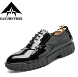 DJSUNNYMIX Brand Men British leather Business shoes graffiti Thick bottom mens point toe dress retro lace-up brogue Shoes