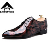 DJSUNNYMIX Big size 39-50 Men Dress Wedding Shoes Shadow Patent Leather Luxury Fashion Groom Party Shoes Men Oxford Shoes Male