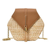 Hexagon Mulit Style Straw+leather Handbag Women Summer Rattan Bag Handmade Woven Beach Circle Bohemia Shoulder Bag New Fashion