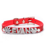 DIY Name Dog Collar Bling Personalized Pet Dog Collars with Buckle Puppy Cat Necklace Free 10MM Rhinestone Letters & Charms
