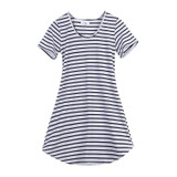 AOWOFS Fashion Summer Style Women Casual Loose Short Sleeve O-Neck Loose Striped Print Dresses Casual Mini Dress Stylish Gift