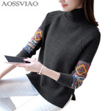 AOSSVIAO Turtleneck Winter Sweater Women 2017 Knitted Pullover Female Jumper Tricot Pullover Women's Patchwork Tops Pull Femme