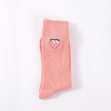 2017 New Cute Fruits Embroidery Cotton Warm High Socks For Women Girl Autumn Winter 3D Cartoon Sock femme Harajuku Character
