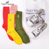 2017 New Cute Fruits Embroidery Cotton Warm High Socks For Women Girl Autumn Winter 3D Cartoon Sock femme Harajuku Character