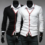 2017 new color placket business casual men's cardigan sweaters splicing 7534