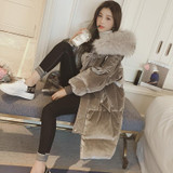 2017 New Collection Long Velvet Cotton Parka Women Loose Fit Winter Coats Outerwear With Large Faux Fur Hood
