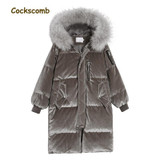 2017 New Collection Long Velvet Cotton Parka Women Loose Fit Winter Coats Outerwear With Large Faux Fur Hood