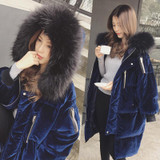 2017 New Collection Long Velvet Cotton Parka Women Loose Fit Winter Coats Outerwear With Large Faux Fur Hood