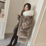 2017 New Collection Long Velvet Cotton Parka Women Loose Fit Winter Coats Outerwear With Large Faux Fur Hood