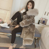 2017 New Collection Long Velvet Cotton Parka Women Loose Fit Winter Coats Outerwear With Large Faux Fur Hood