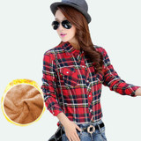 Refeeldeer Warm Velvet Winter Blouse Women 2017 Checked Shirt Women Blouse Femininas Feminine Shirt Female Long Sleeve Plaid Top