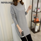 Refeeldeer Medium Long Sweater Dress Women 2017 Autumn Winter Knit Women Sweaters And Pullovers Female Tricot Jumper Pull Femme