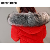 Refeeldeer 2017 Rhinestones Thick Warm Winter Jacket Women's Fur Hooded Parka Women Cotton Padded Female Jacket Winter Coat