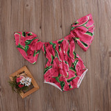 Red Watermelon Romper baby clothing Summer Toddler Baby Girl Floral Ruffle Romper Off Shoulder Outfits Set 0-24M