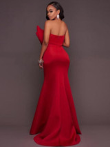 Red Strapless Bow-embellished Evening Dress
