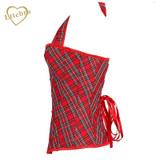 Red Plaid Corset Sexy Women Bustier Verano Corset With Strape Waist Sexy Corset Overbust Corsets Plus Szie bustiers