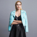 Red Leather Jacket Women Short White Motorcycle Biker Jackets Veste Cuir Femme Pink Black Soft Coats Blouson Cuir Femme UV1063