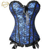Red Lace Corset With Bow Ruffle For Women Plus Size Waist Corset Blue Corset And Bustier Outwear Overbust Corset Top