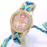 Rainbow Geneva Watch Women vintage hippie Mexican Rhinestone Style dial Fridas Fashion wristwatch Lace Chain Braid Reloj