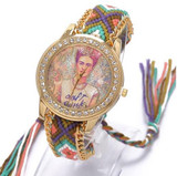 Rainbow Geneva Watch Women vintage hippie Mexican Rhinestone Style dial Fridas Fashion wristwatch Lace Chain Braid Reloj