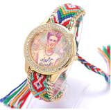 Rainbow Geneva Watch Women vintage hippie Mexican Rhinestone Style dial Fridas Fashion wristwatch Lace Chain Braid Reloj