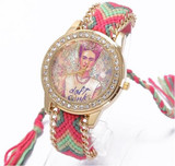 Rainbow Geneva Watch Women vintage hippie Mexican Rhinestone Style dial Fridas Fashion wristwatch Lace Chain Braid Reloj