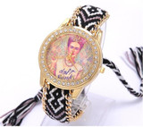 Rainbow Geneva Watch Women vintage hippie Mexican Rhinestone Style dial Fridas Fashion wristwatch Lace Chain Braid Reloj