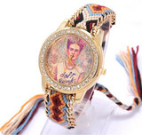 Rainbow Geneva Watch Women vintage hippie Mexican Rhinestone Style dial Fridas Fashion wristwatch Lace Chain Braid Reloj