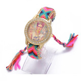 Rainbow Geneva Watch Women vintage hippie Mexican Rhinestone Style dial Fridas Fashion wristwatch Lace Chain Braid Reloj