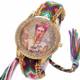 Rainbow Geneva Watch Women vintage hippie Mexican Rhinestone Style dial Fridas Fashion wristwatch Lace Chain Braid Reloj