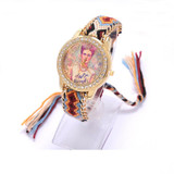Rainbow Geneva Watch Women vintage hippie Mexican Rhinestone Style dial Fridas Fashion wristwatch Lace Chain Braid Reloj