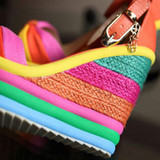 Rainbow Color Woman Sandals Platform Wedge Heel Bohemia Casual Summer Peep Toe Buckle Shoes Woman