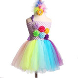 Rainbow Baby Girls Fancy Tutu Dress Holiday Flower Fluffy Baby Dress with Headband 1st Birthday Photo Costume TS092
