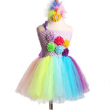 Rainbow Baby Girls Fancy Tutu Dress Holiday Flower Fluffy Baby Dress with Headband 1st Birthday Photo Costume TS092
