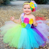 Rainbow Baby Girls Fancy Tutu Dress Holiday Flower Fluffy Baby Dress with Headband 1st Birthday Photo Costume TS092