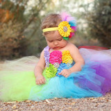 Rainbow Baby Girls Fancy Tutu Dress Holiday Flower Fluffy Baby Dress with Headband 1st Birthday Photo Costume TS092