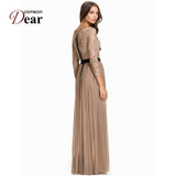 R80138 Comeondear Women Long Dress Party Evening Elegant Plus Size Sexy Lace Dress O-Neck Floor Length Long Sleeve Maxi Dress