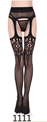 Lace Suspenders Open Crotch Sexy Lingerie Women Tights Thigh High Stockings Nightclub Thin Pantyhose